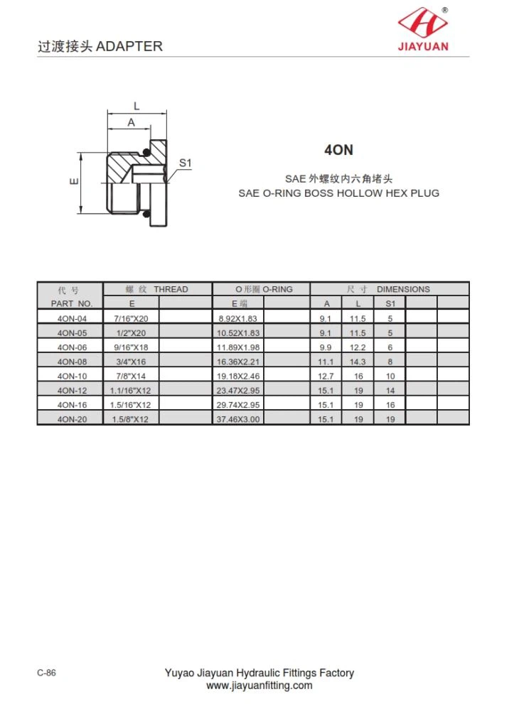SAE O Ring Boss Plug Hex Dalaman